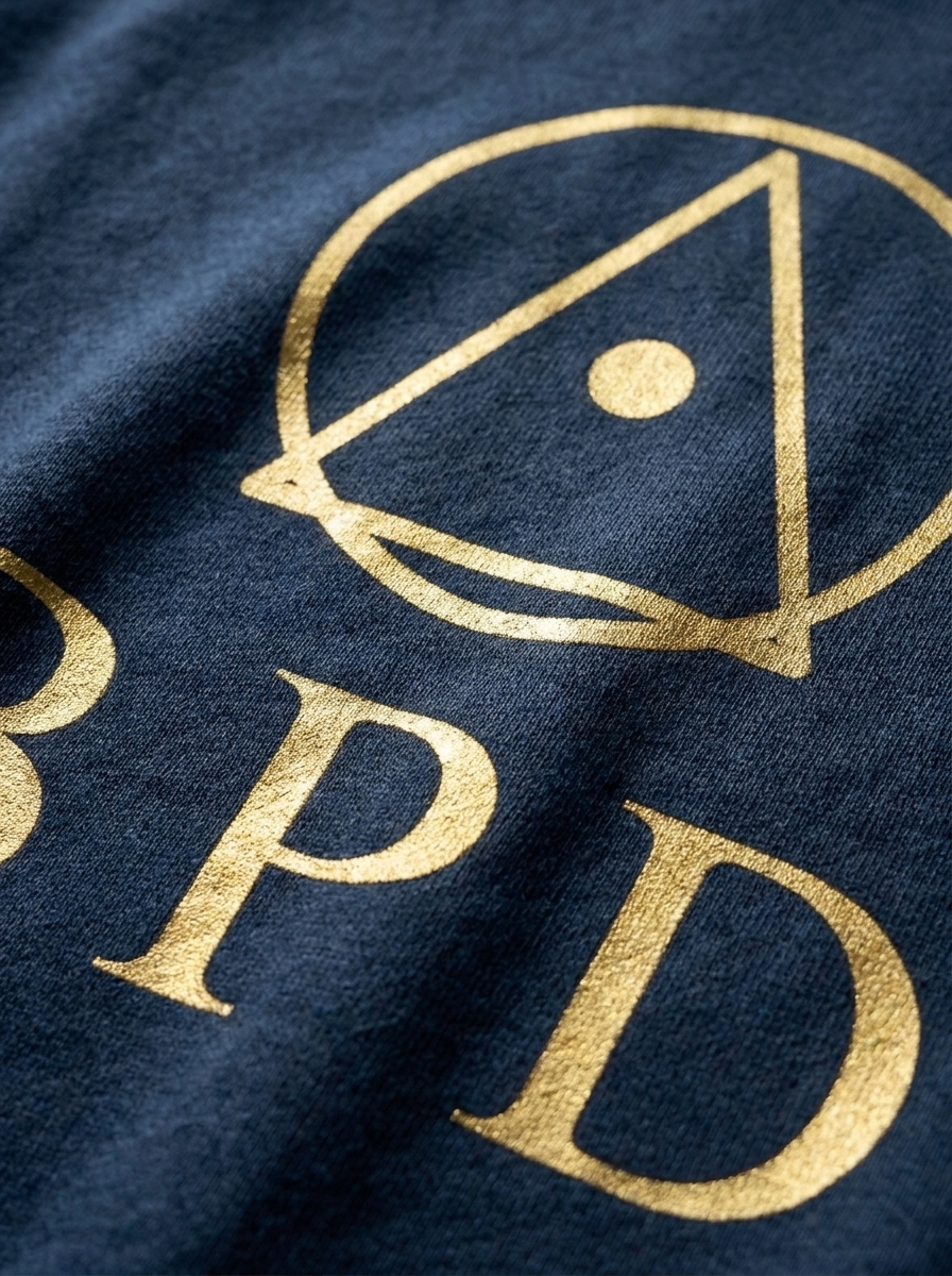 BPD Heavyweight Crewneck — Blue Jean detail